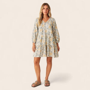 ABLE Hannah Raglan Dress M Leopard Print Lagenlook Boho Cotton Babydoll